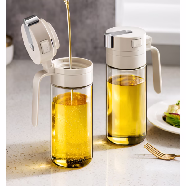 Dispenser pentru Ulei, Flippy, Deschidere si Inchidere Automata a Rezervorul, cu Inductie Gravitationala, 550 ml, 12x7.6x20.5 cm, Alb - imagine 17