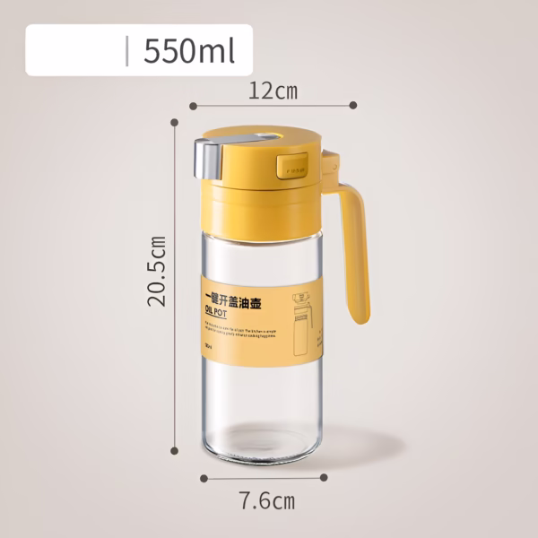 Dispenser pentru Ulei, Flippy, Deschidere si Inchidere Automata a Rezervorul, cu Inductie Gravitationala, 550 ml, 12x7.6x20.5 cm, Galben - imagine 3