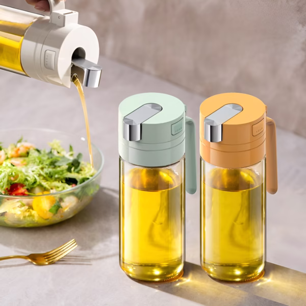 Dispenser pentru Ulei, Flippy, Deschidere si Inchidere Automata a Rezervorul, cu Inductie Gravitationala, 550 ml, 12x7.6x20.5 cm, Verde - imagine 6