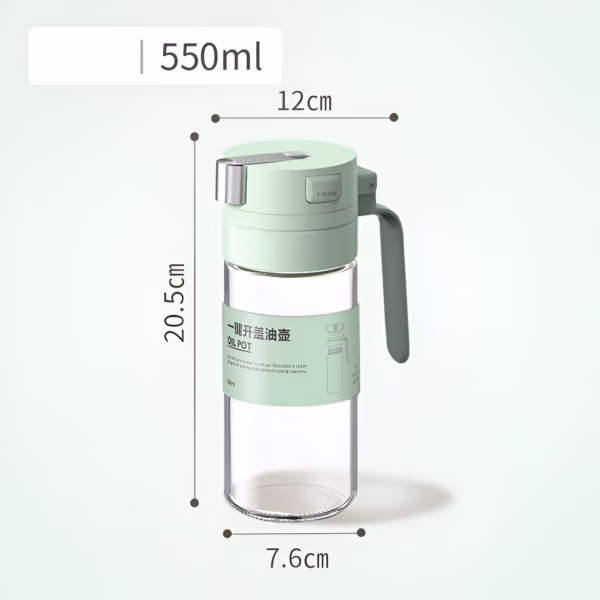 Dispenser pentru Ulei, Flippy, Deschidere si Inchidere Automata a Rezervorul, cu Inductie Gravitationala, 550 ml, 12x7.6x20.5 cm, Verde - imagine 7
