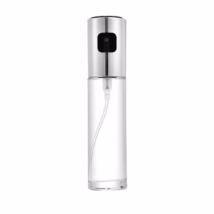 Sticla Pulverizator pentru Bucatariei, Flippy, Spray pentru Gratar, din Sticla cu Capac din Inox, 18 x 4.2 cm, volum 100 ml, Trasnparenta cu Capac Gri