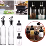 Sticle si Borcane de Ulei de Masline, Flippy, Dozator Set 4 Bucati, 2 Sticle cu Dispenser 500 ml/buc, 2 Borcane pentru Condimente cu Capac si Lingura 120ml/buc, Transparent - imagine 2