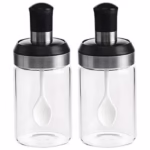Sticle si Borcane de Ulei de Masline, Flippy, Dozator Set 4 Bucati, 2 Sticle cu Dispenser 500 ml/buc, 2 Borcane pentru Condimente cu Capac si Lingura 120ml/buc, Transparent - imagine 4