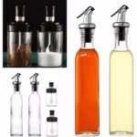 Sticle si Borcane de Ulei de Masline, Flippy, Dozator Set 4 Bucati, 2 Sticle cu Dispenser 500 ml/buc, 2 Borcane pentru Condimente cu Capac si Lingura 120ml/buc, Transparent - imagine 6