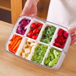 Cutie pentru Depozitare Alimente, Flippy, 8 Compartimente cu Capac, Material PET+PP, 29 x 20 x 9 cm, Alb/Transparent - imagine 9