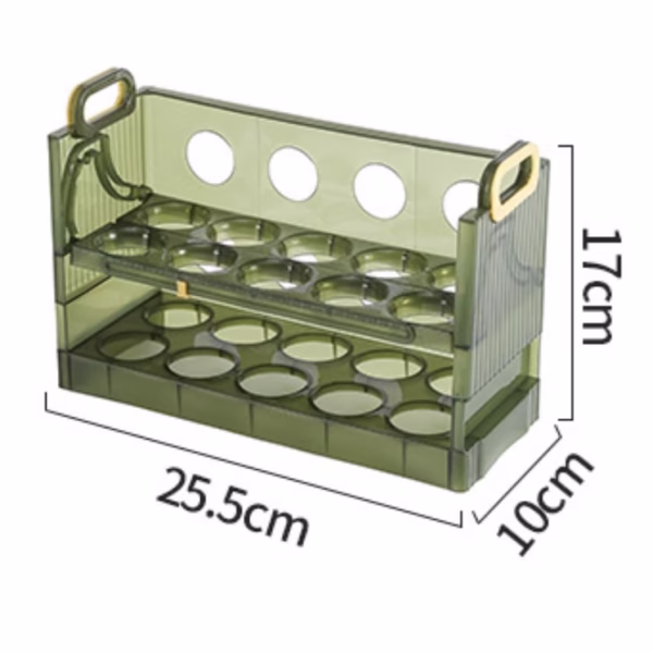 Suport Organizator pentru Oua, Flippy, pentru Frigider, Verde transparent, Capacitate 20 oua, Doua straturi, cu Data de Expirare, 25.5x10x17 cm - imagine 8