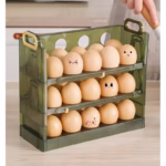 Suport Organizator pentru Oua, Flippy, pentru Frigider, Verde transparent, Capacitate 30 oua, Trei straturi, cu Data de Expirare, 25.5x10x23 cm - imagine 4