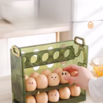 Suport Organizator pentru Oua, Flippy, pentru Frigider, Verde transparent, Capacitate 30 oua, Trei straturi, cu Data de Expirare, 25.5x10x23 cm - imagine 7