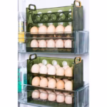 Suport Organizator pentru Oua, Flippy, pentru Frigider, Verde transparent, Capacitate 30 oua, Trei straturi, cu Data de Expirare, 25.5x10x23 cm - imagine 11