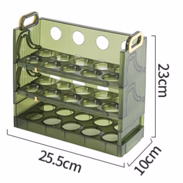 Suport Organizator pentru Oua, Flippy, pentru Frigider, Verde transparent, Capacitate 30 oua, Trei straturi, cu Data de Expirare, 25.5x10x23 cm - imagine 12