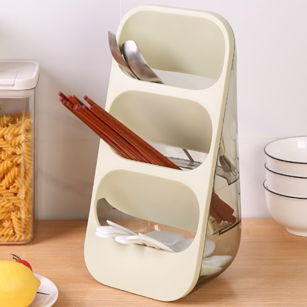 Suport - Organizator pentru Tacamuri, Flippy, 3 Compartimente, Suport pentru Cosmetica, Ustensile, Material PP Durabil, 33 x 16 x 15 cm Verde - imagine 4