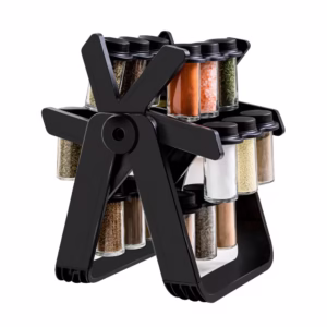 Suport Pentru Condimente Rotativ, Flippy, Multifunctional, Pivotant 360°, Portabil, Usor de Montat, 34x23 cm, ABS/Sticla, Negru