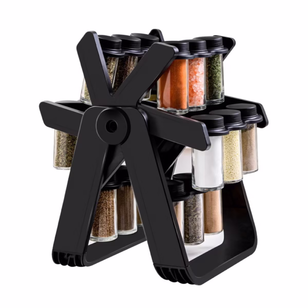 Suport Pentru Condimente Rotativ, Flippy, Multifunctional, Pivotant 360°, Portabil, Usor de Montat, 34x23 cm, ABS/Sticla, Negru - imagine 1