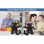 Suport Pentru Condimente Rotativ, Flippy, Multifunctional, Pivotant 360°, Portabil, Usor de Montat, 34x23 cm, ABS/Sticla, Negru - imagine 6