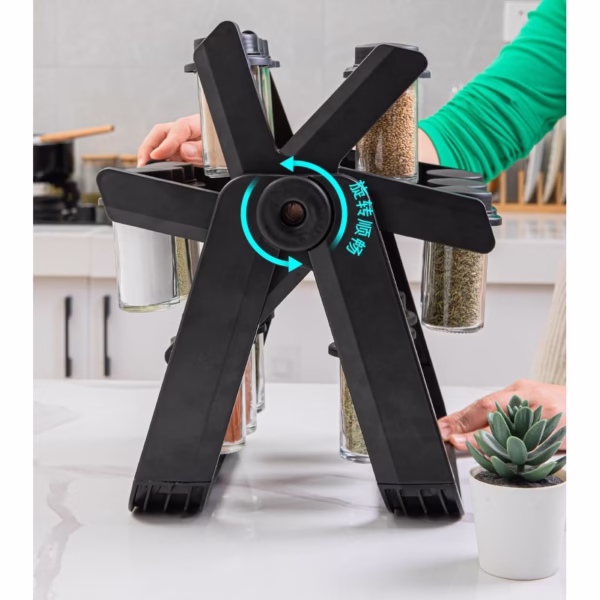 Suport Pentru Condimente Rotativ, Flippy, Multifunctional, Pivotant 360°, Portabil, Usor de Montat, 34x23 cm, ABS/Sticla, Negru - imagine 12