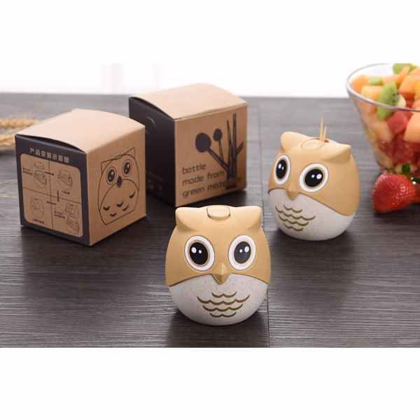 Suport pentru Scobitori, Flippy, Model Bufnita, Multifunctional, 8.3x7.8 cm, Portocaliu - imagine 9