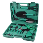 Set 10 Unelte Grădinărit Brico360, Oțel Inoxidabil și PVC, Kit Complet Plantare și Îngrijire cu Cutie Organizatoare, Verde
