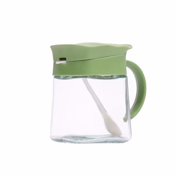Recipient Condimente, Flippy, din Stilca, 180 ml, cu Maner si Lingurita, 11.3 x 8.2 cm, Capac Ondulat, Verde - imagine 1