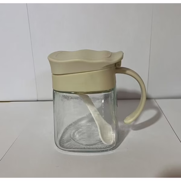 Recipient Condimente, Flippy, din Stilca, 180 ml, cu Maner si Lingurita, 11.3 x 8.2 cm, Capac Ondulat, Alb - imagine 2