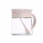 Recipient Condimente, Flippy, din Stilca, 180 ml, cu Maner si Lingurita, 11.3 x 8.2 cm, Capac Ondulat, Alb
