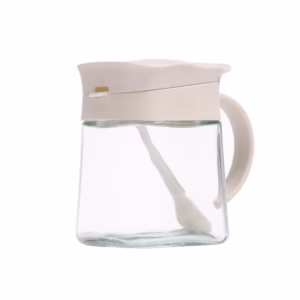 Recipient Condimente, Flippy, din Stilca, 180 ml, cu Maner si Lingurita, 11.3 x 8.2 cm, Capac Ondulat, Alb