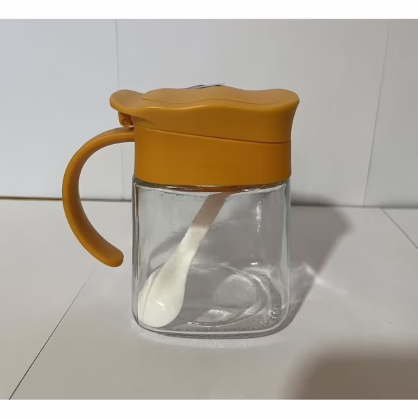 Recipient Condimente, Flippy, din Stilca, 180 ml, cu Maner si Lingurita, 11.3 x 8.2 cm, Capac Ondulat, Galben - imagine 2