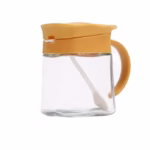 Recipient Condimente, Flippy, din Stilca, 180 ml, cu Maner si Lingurita, 11.3 x 8.2 cm, Capac Ondulat, Galben