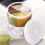 Dozator etajat de cereale Flippy, rotativ 360, 6 compartimente, capacitate 10L, cofrag special pentru oua, vas pentru scurgerea cerealelor, 35x27.5 cm, alb - imagine 21