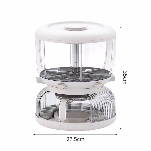 Dozator etajat de cereale Flippy, rotativ 360, 6 compartimente, capacitate 10L, cofrag special pentru oua, vas pentru scurgerea cerealelor, 35x27.5 cm, alb - imagine 25