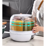 Dozator de cereale Flippy, rotativ 360, 6 compartimente, capacitate 3 L, rezistent la umezeala, inchidere etansa, alb - imagine 2
