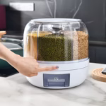 Dozator de cereale Flippy, rotativ 360, 6 compartimente, capacitate 3 L, rezistent la umezeala, inchidere etansa, alb - imagine 11