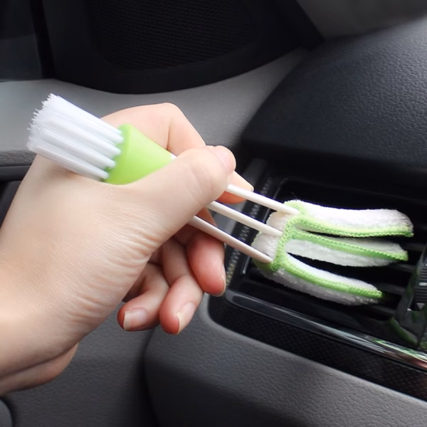 Perie Multifuncțională pentru Curățarea Ventilației Auto, 2 Capete, Microfibră, 16.25 cm, Alb-Verde - imagine 2