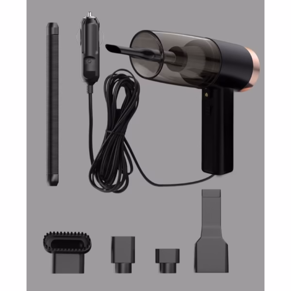 Aspirator Portabil Auto și Casă, Putere Mare de Aspirare, 4 Capete Incluse, Tub Prelungitor, Alimentare la Cablu, Compact și Ușor de Folosit, Negru - imagine 3